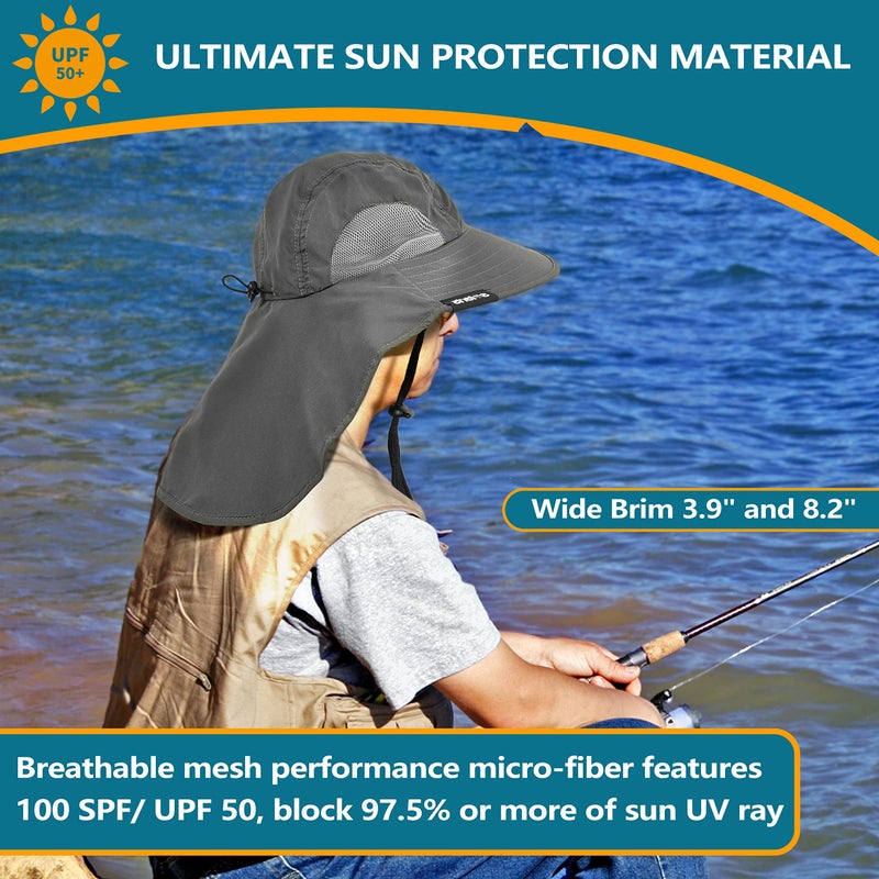 Solaris Sun Hat with Neck Flap, UPF 50 Sun Protection Lightweight Sun Cap for Men Women, Wide Brim Hat for Fishing Hiking Beach Safari, Gray - Image 2